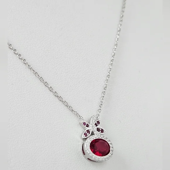 Red Ruby Oval Butterfly Necklaces - 925 Sterling Silver Charmed Aroma - Picture 4 of 4